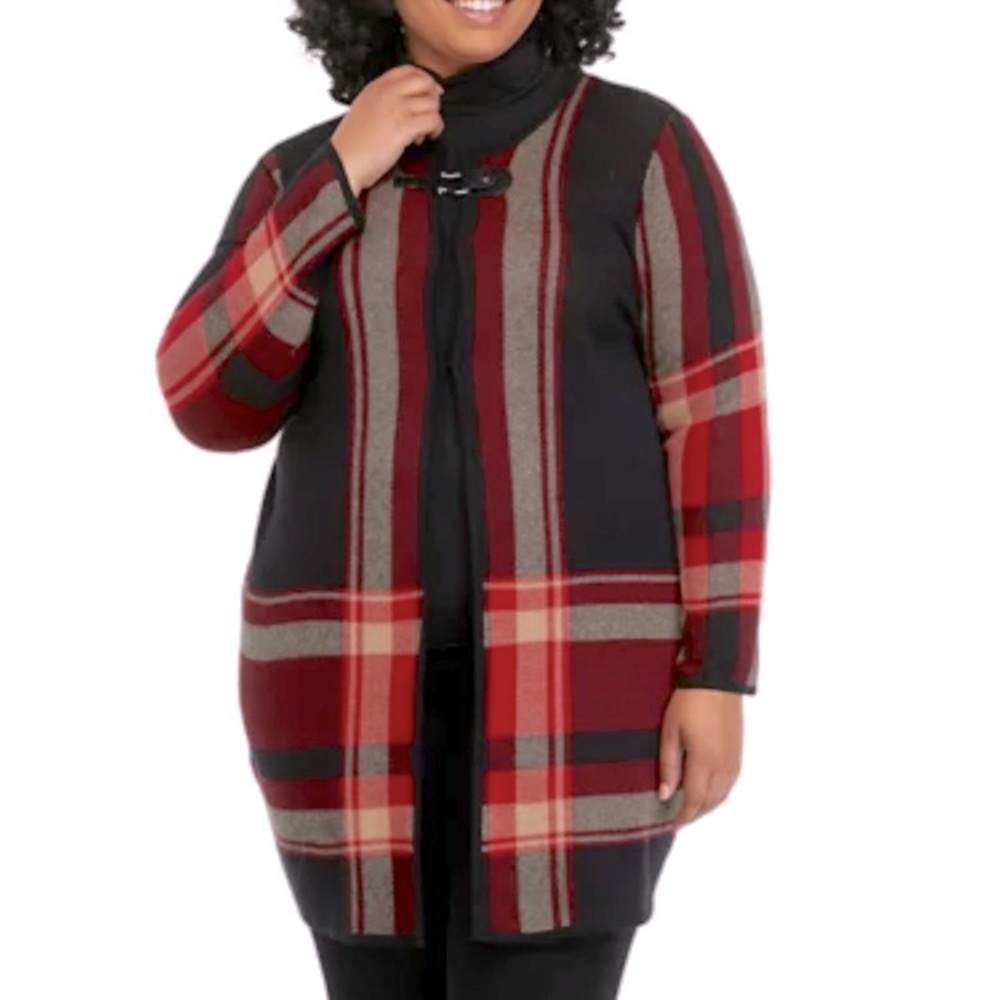 Kasper Women's Long Sleeve Plaid Cardigan
Duster with Buckle Detail Size 2X